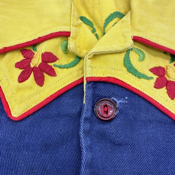 Charles Paddock Vintage Childs Western Shirt Blue Yellow Red Piping Embroidered - Picture 2 of 7